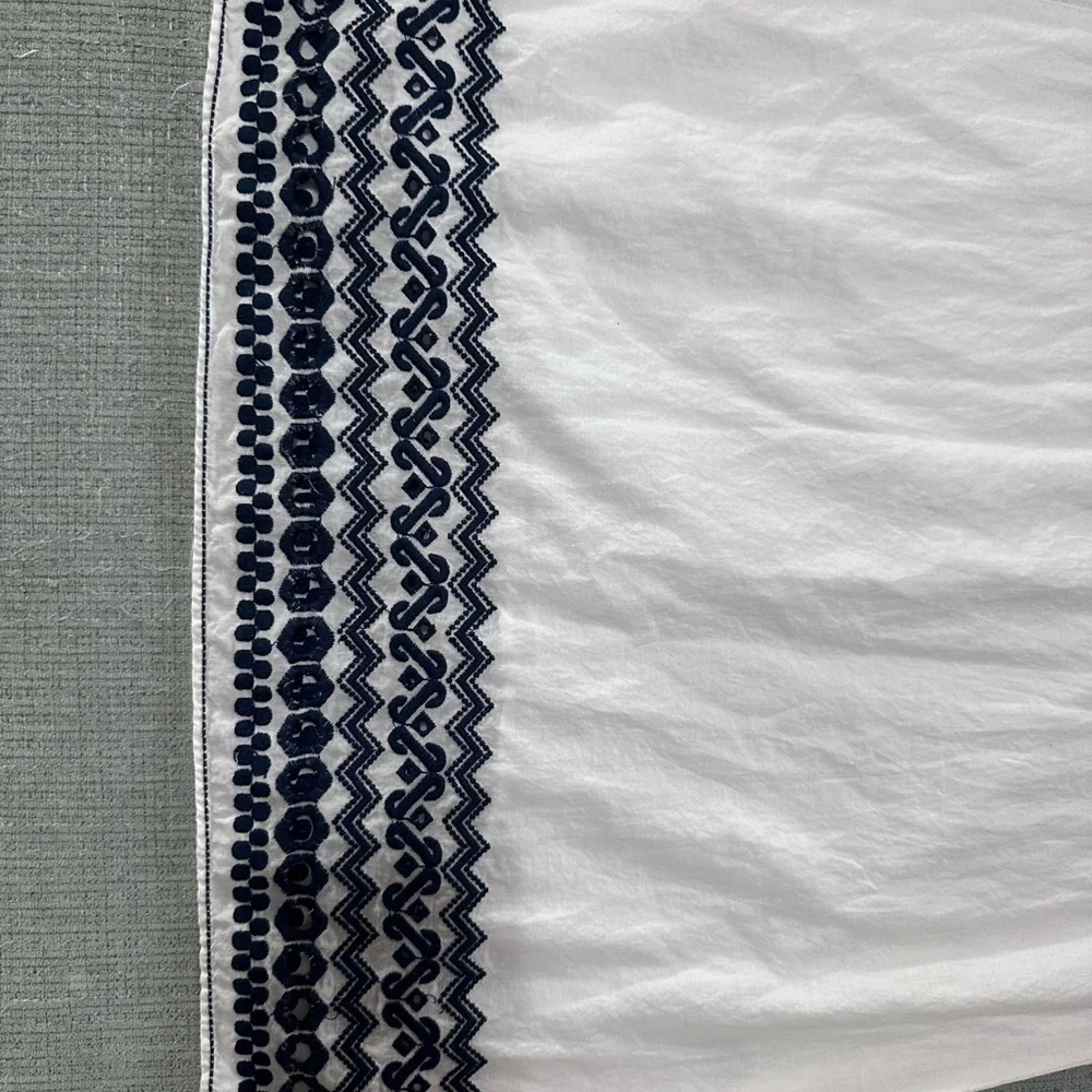 Max Mara Studio White Navy Blue Embroidered Sleeveless Cotton Shift Dress Sz XS - Picture 5 of 7